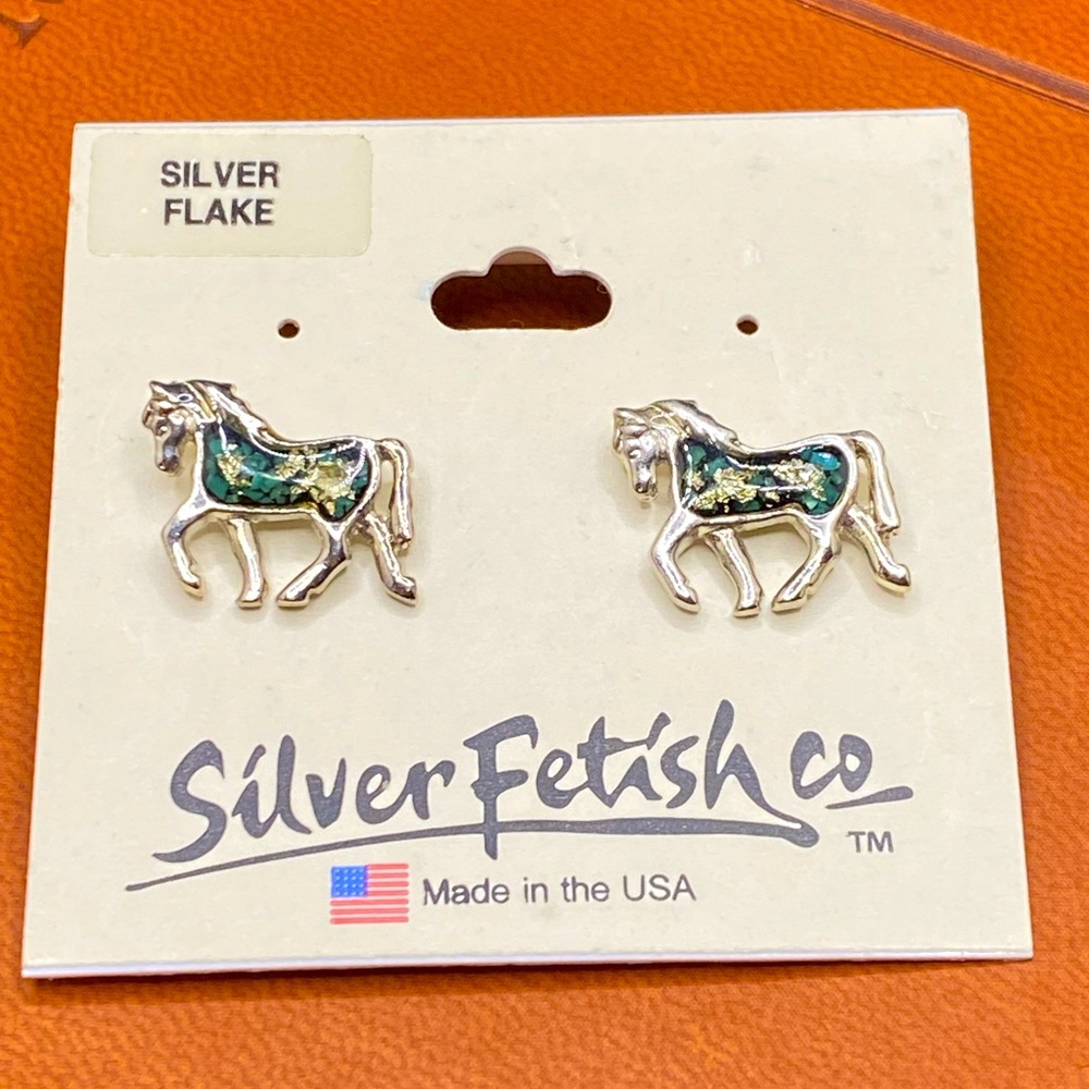 Silver Fetish Co. Galloping Horse Earrings Made in USA NWT